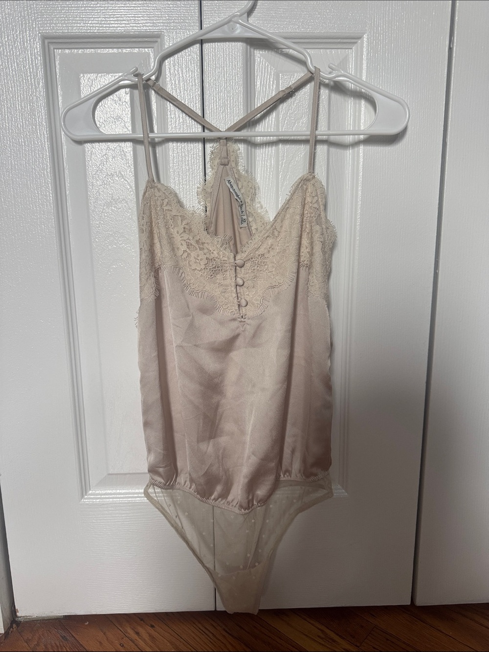 Abercrombie and Fitch XS Satin Lace-Trim Chemise Bodysuit in Cream